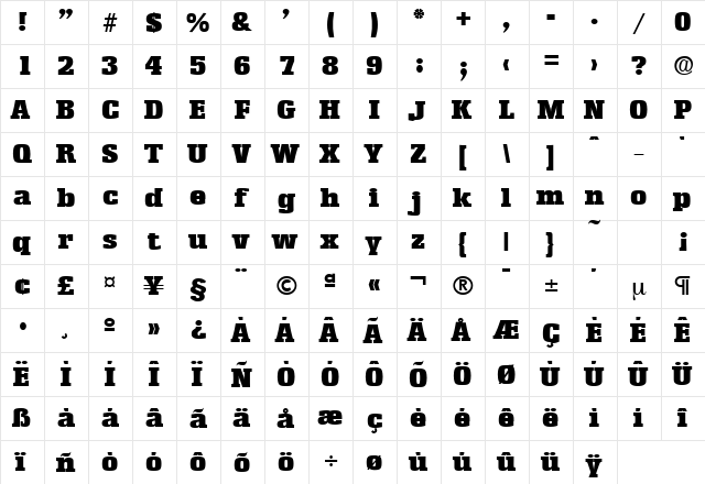 Enschede-Serial-Black Regular  glyph index