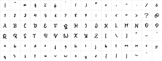 ShineBrush Regular  glyph index