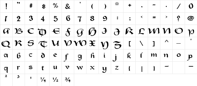 OldCountryExtended Regular  glyph index