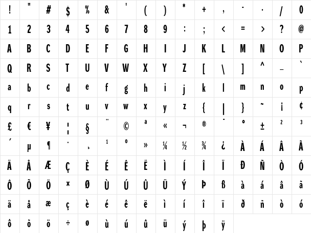 DynaGrotesk RXC Bold  glyph index
