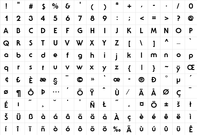 SerifGothic-ExtraBold Regular  glyph index