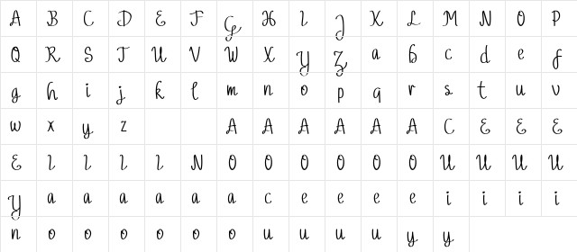 Pubarash Lulu Demo Regular  glyph index