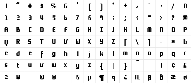 Grov AB Bold  glyph index