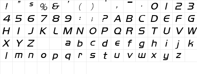 Mikity Italic  glyph index