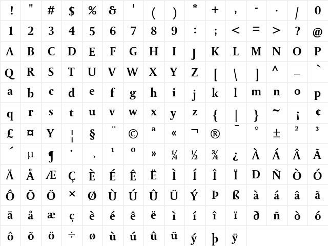 DTLParadoxT Bold  glyph index