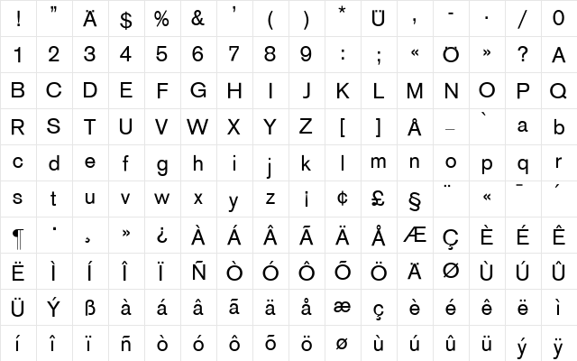Sh Ad Grotesk Regular  glyph index