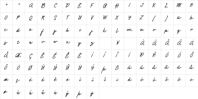 Shearlight Regular  glyph index