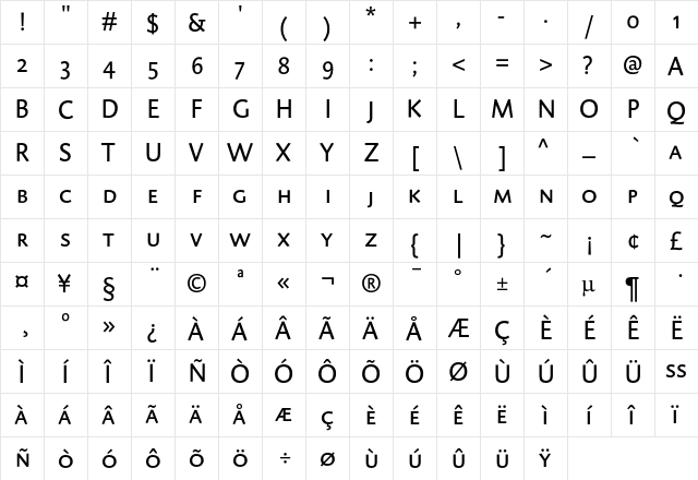 DTL Caspari T Caps Regular  glyph index