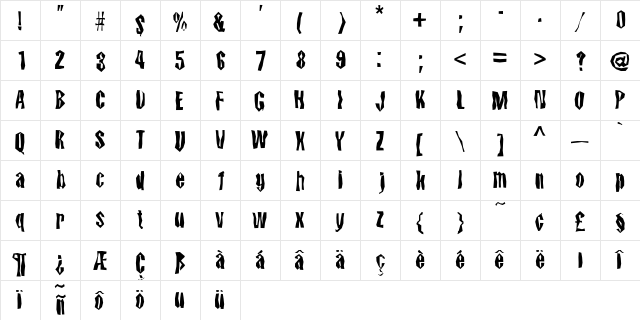 FunkedUp Medium  glyph index