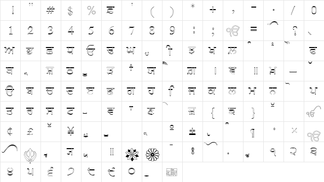 AnmolOutlined Regular  glyph index