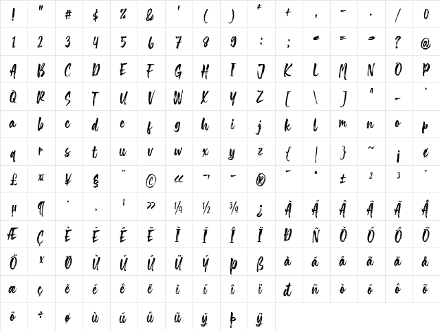 The Friday Stroke Regular  glyph index