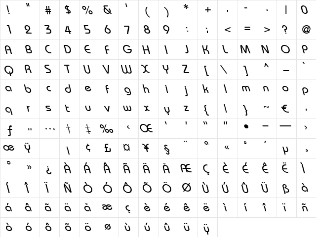 Jasmin Regular  glyph index
