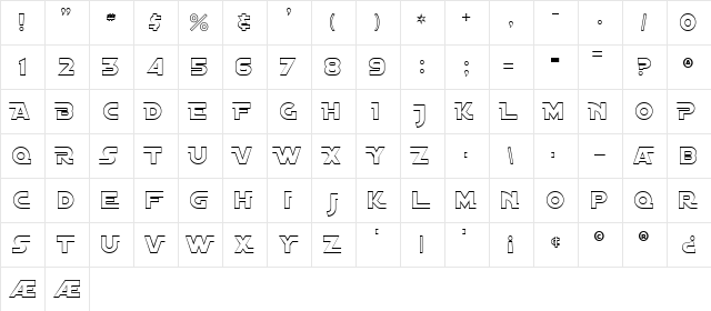 Distant Galaxy AltOutline Regular  glyph index