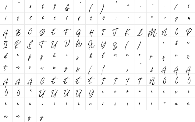 Mondevilla Regular  glyph index