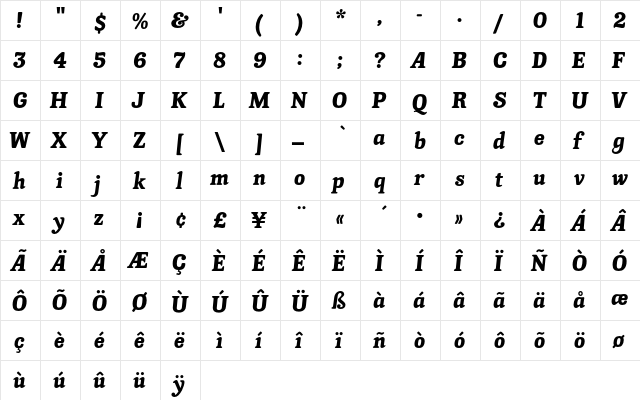 Knightsbridge Regular  glyph index
