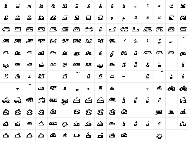 Atomic OutlineScriptItalic  glyph index