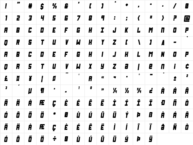 Urban Defender Semi-Italic Semi-Italic  glyph index