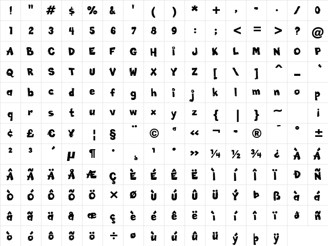 Little Piggy BTN Regular  glyph index