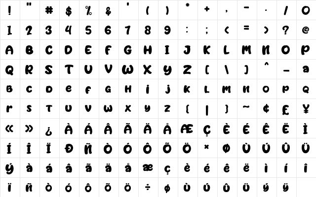 Jackdean Regular  glyph index