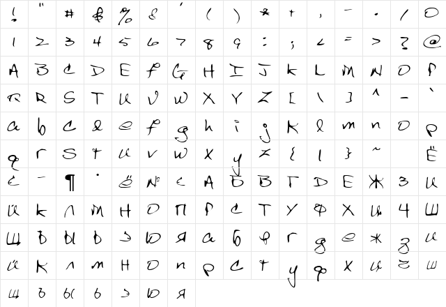 Meamury Regular  glyph index