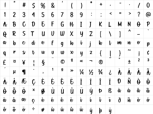 Qaphiten Regular  glyph index