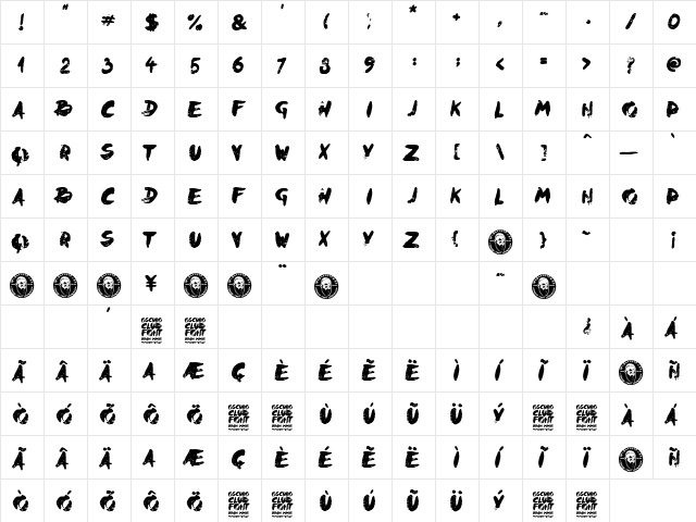 Oscuro Club Regular  glyph index