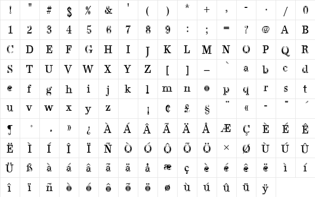 URWAntiquaTRegConIn1 Regular  glyph index