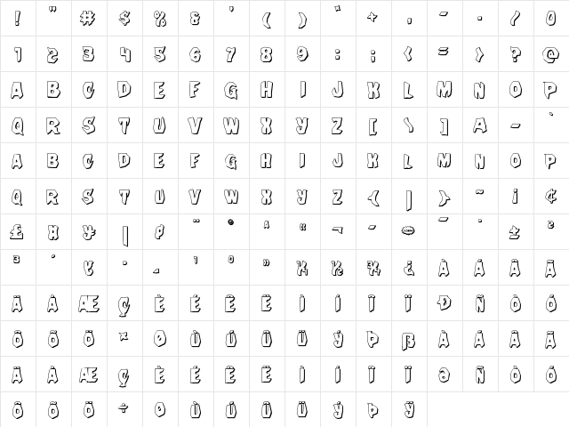 Nightchilde 3D Regular  glyph index