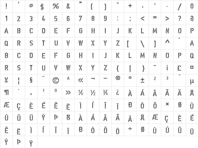 DIN Schablonierschrift Regular  glyph index