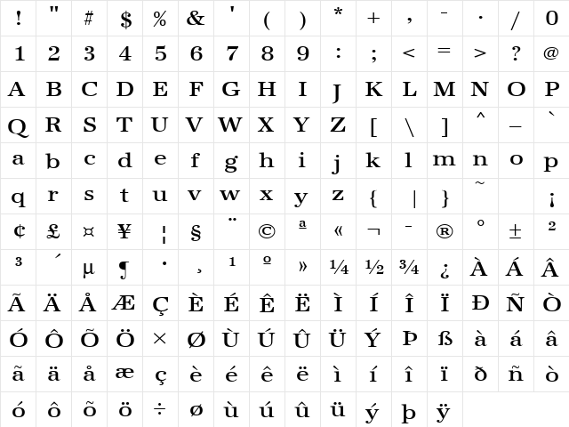 URWAntiquaTMedExtWid Regular  glyph index