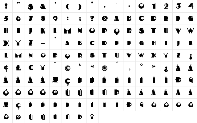 Kerfuffle Regular  glyph index