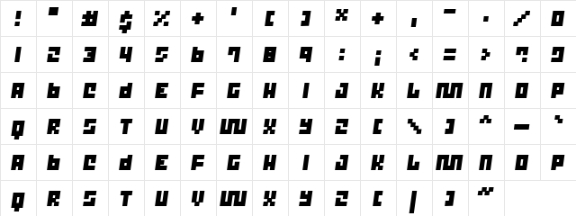 Trick  T12 Regular  glyph index