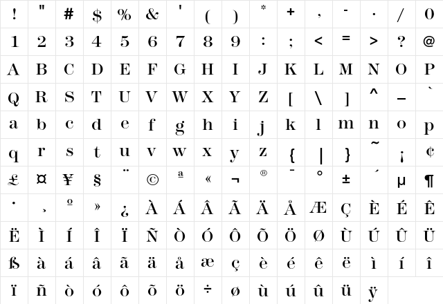 ModernNo216EF Medium  glyph index