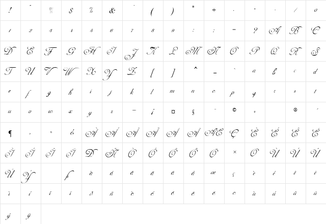 Adine Kirnberg Regular  glyph index