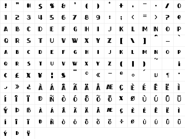 Thirty-Seven Regular  glyph index