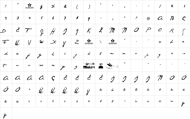 SANTOS DUMONT Regular  glyph index