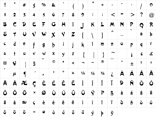 Artistik ATT Regular  glyph index