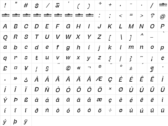 Stinger Trial Italic  glyph index