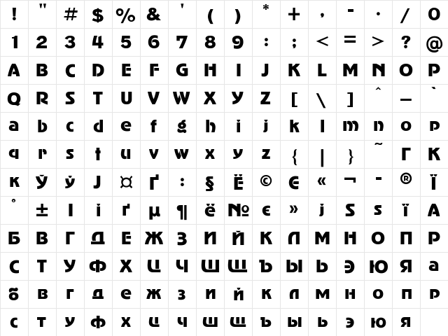 AdverGothic Regular  glyph index