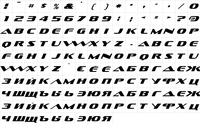 DS Sofachrome Italic  glyph index