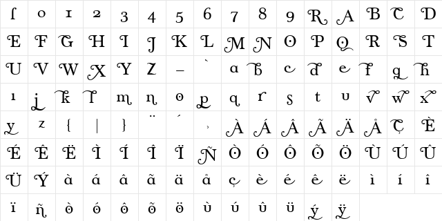 CK Woodbine Swashes Regular  glyph index