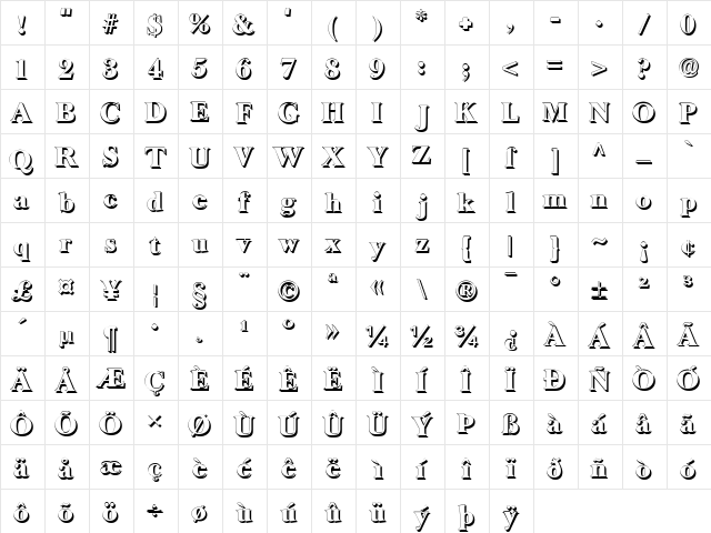 Long Island Shadow Regular  glyph index