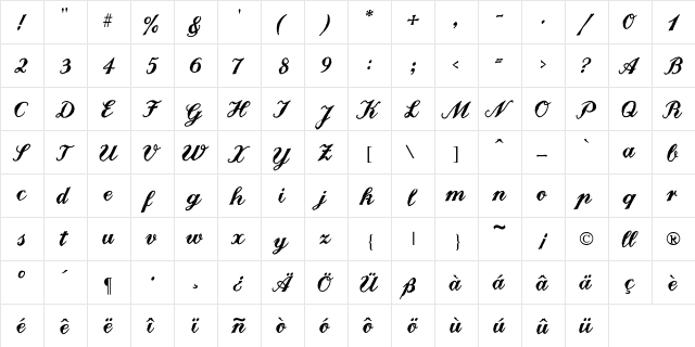 Landliebe Regular  glyph index