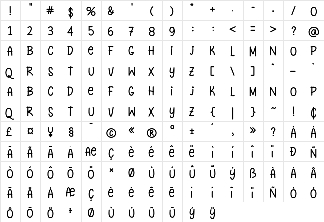 Holla Monday (personal Use) Regular  glyph index