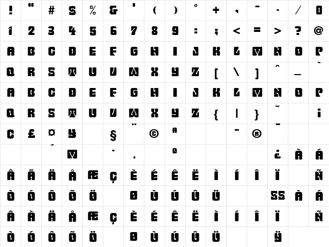 Billmork Regular  glyph index