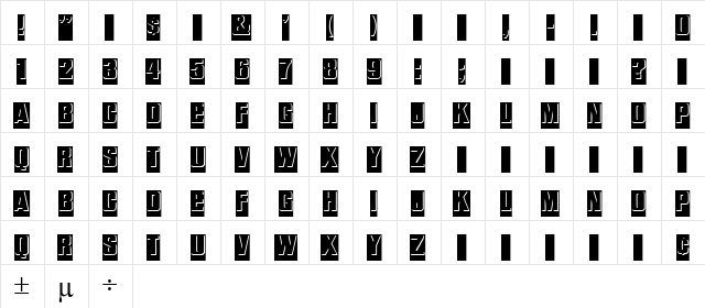 Slab Dark Regular  glyph index