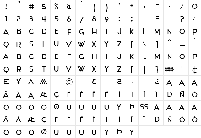 Stentiga Regular  glyph index