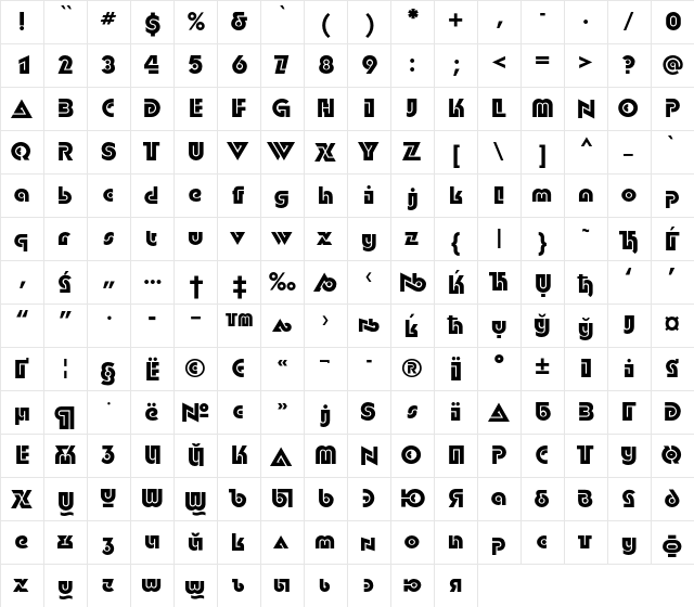 DublonC Regular  glyph index