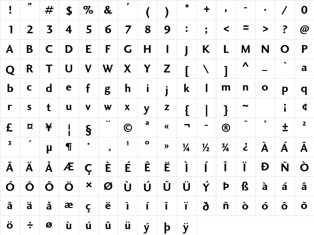 Charlotte Sans Std Bold  glyph index