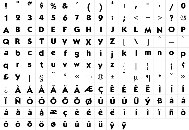 KabanaBold Regular  glyph index